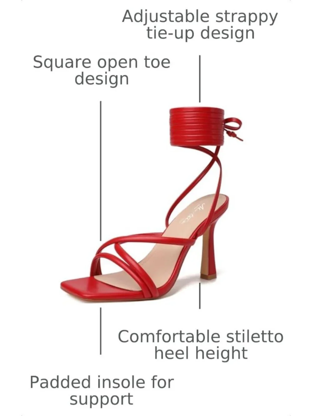 〽️Womens Red Strappy Lace Up Square Toe High Heels Party Heel Prom Sandal